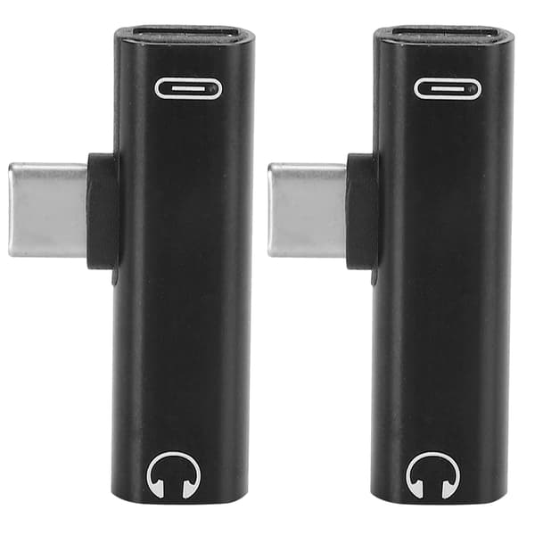 2-pak 2-i-1 USB-C til 3,5 mm splitteradapter, lyd- og opladningskabel til headset, sort