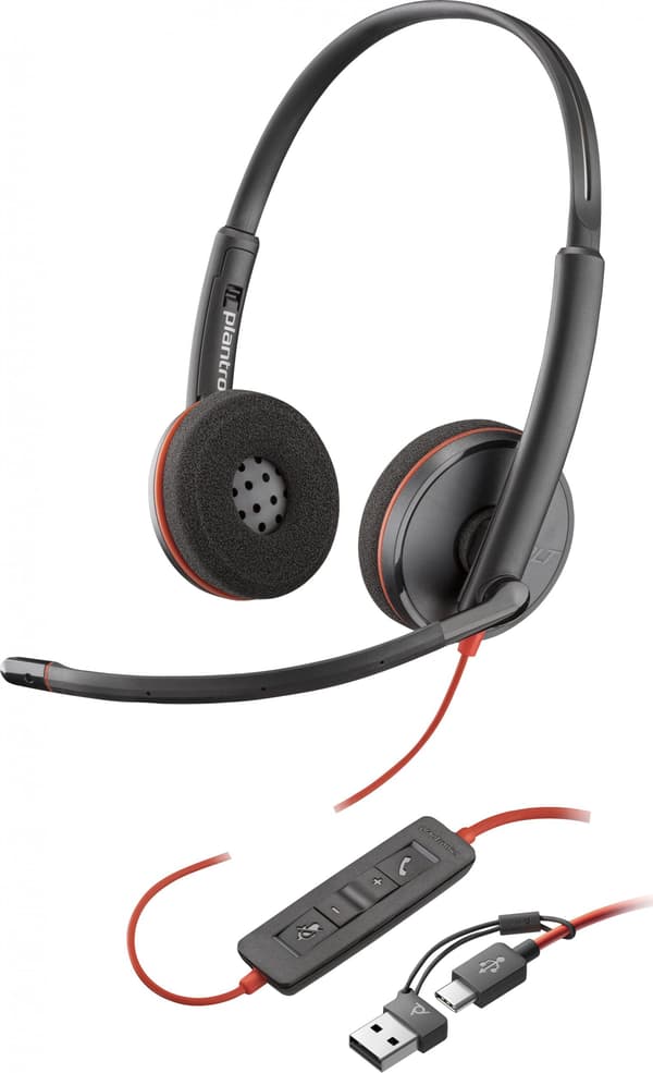 Poly Blackwire 3220 Stereo USB-C Svart Headset +USB-C/A Adapter (Bulk) (209745-104)