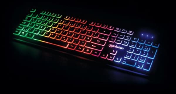 MANHATTAN Erittäin ohut USB-pelinäppäimistö LED-valoilla