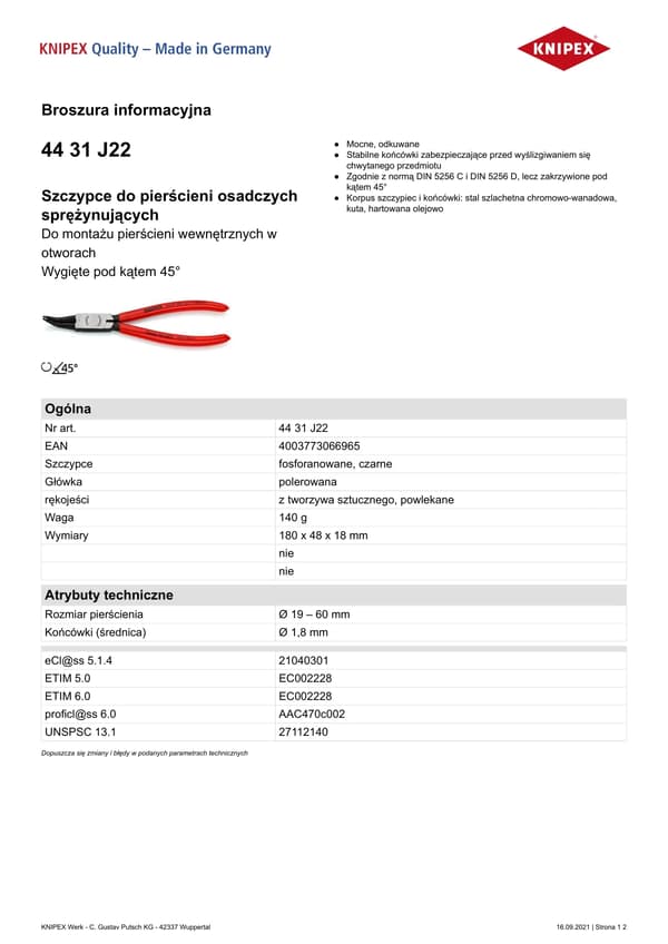 KNIPEX SEGERTÅNG 180mm INVÄNDIG BÖJD