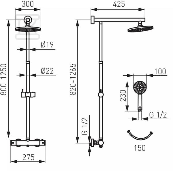 Duschset Ferro Trevi med regndusch med kromkran (NP75-TRV7U)