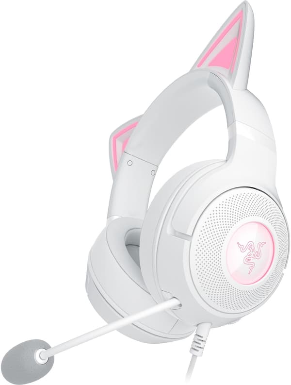Razer Kraken Kitty V2 - Headset - fuld størrelse - kablet - USB-A - støjisolerende - hvid