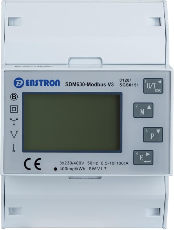 Energimåler trefaset pradu 3-faset MID modbus 100A SDM 630 M V3