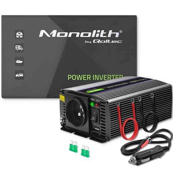Qoltec Monolith 600 MS Wave Spændingsomformer | 12V til 230V | 300/600W | USB
