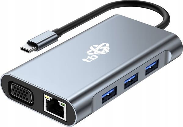 HUB-adapter USB C 8-i-1 HDMix2 USB VGA RJ45 PD