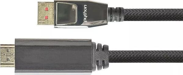 Kabel PYTHON Python DisplayPort 1.4 til HDMI 2.0 Kabel Nylon. sort 2m