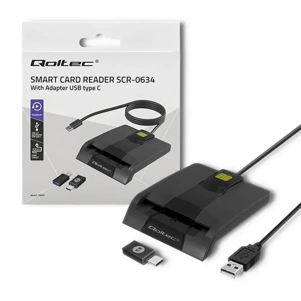QOLTEC 50634 Intelligent Smart ID-chipkortläsare SCR0634 USB Typ C
