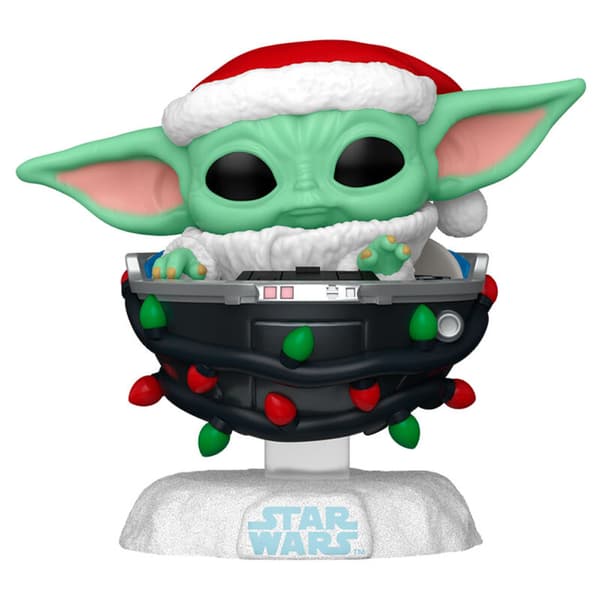 POP-figuuri Star Wars Grogu joulupukkihatussa vaunuissa