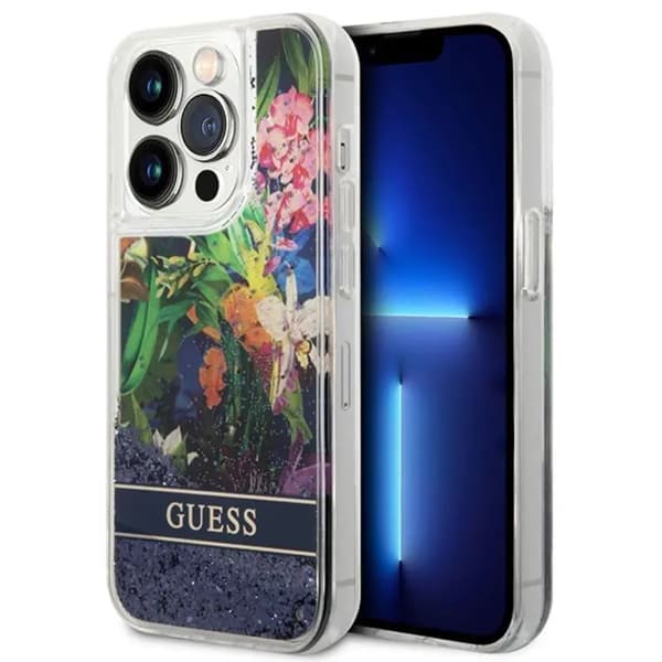 Etui Guess GUHCP14XLFLSB til Apple iPhone 14 Pro Max 6,7\" blå/blue hardcase Flower Liquid Glitter