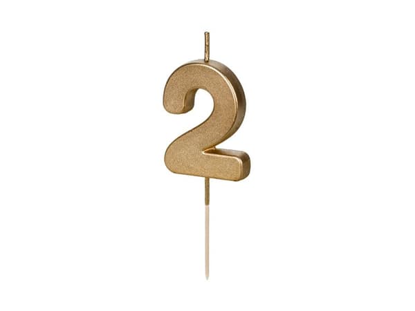 Syntymäpäiväkakun numero 2, 4,5 cm, kulta