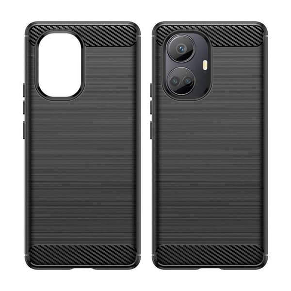 Carbon Case Cover til Realme 10 Pro+ fleksibel silikone-carbon-cover sort
