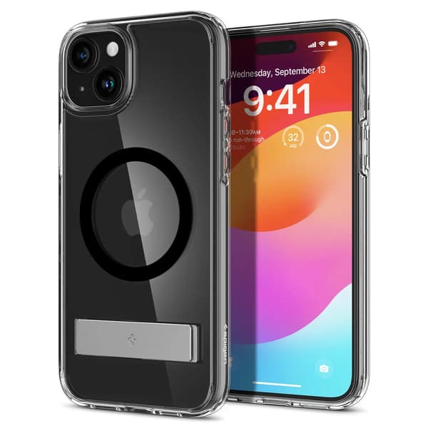 Spigen Ultra Hybrid S MagSafe Cover med stativ til iPhone 15 Plus – Sort