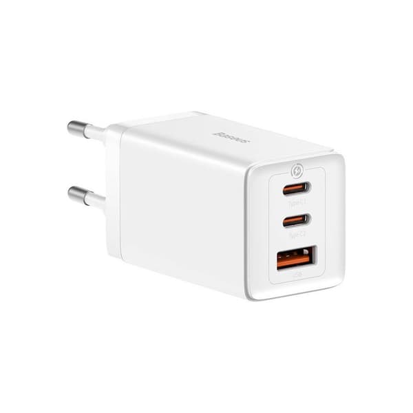Vægoplader Baseus Gan5 Pro 2xUSB-C + USB, 65W (hvid)