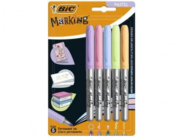 Permanent Pastel Marker, 5 farver, BIC
