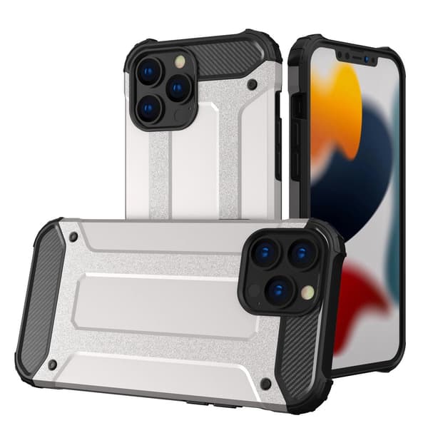 Hybrid Armor robust TPU/PC pansar mobilskal hårt fodral för iPhone 13 Pro silver