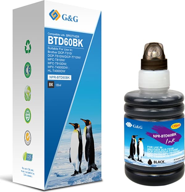 G&G kompatibel blæk/blækpatron med BTD60BK, NPR-BTD60BK, sort, 6500s