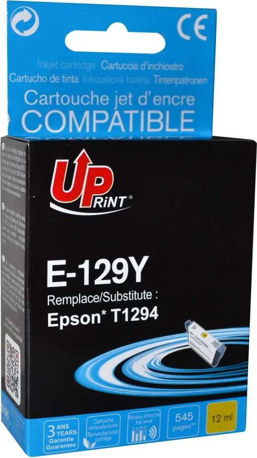 Blækpatron UPrint Ink E-129Y/T1294 (Gul)