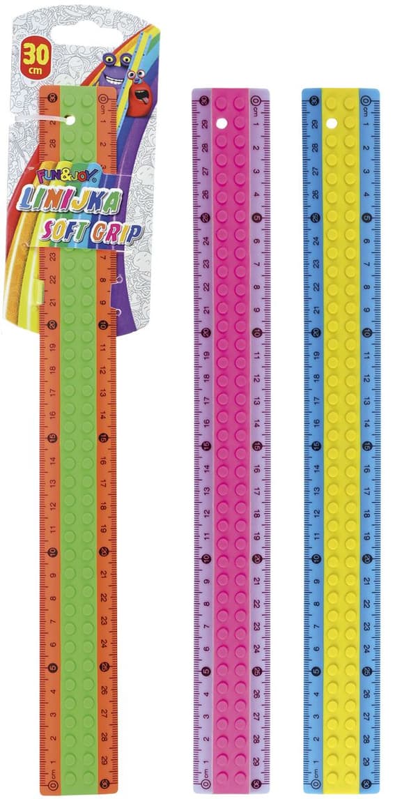 Linjal gummerad plast 30cm tvåfärgade block