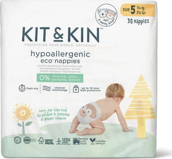 Kit and Kin Bionedbrydelige bleer 5, 12+ kg, 30 stk.