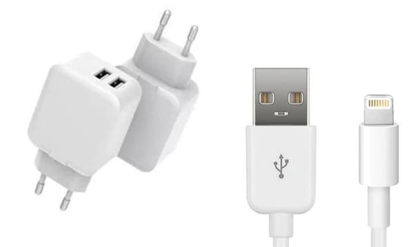CoreParts USB-oplader til iPhone og iPad 12W 5V 2.4A Output: Dobbelt USB-A med 2 meter lightning-kabel