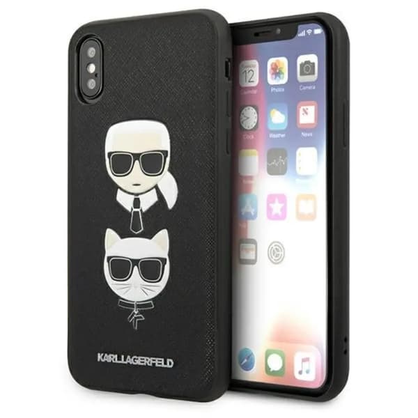 Karl Lagerfeld KLHCI65SAKICKCBK iPhone XS Max sort/sort hardcase Saffiano Karl&Choupette Head