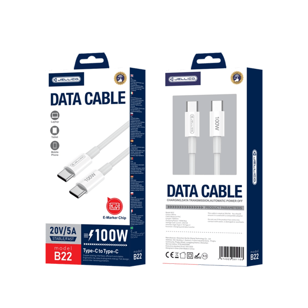 JELLICO Kabel B22 USB-C - USB-C PD 100W 1M Vit