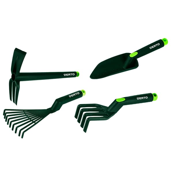 Set med handverktyg 4 st. Plast (kratta, klor, spade, hacka/klor)