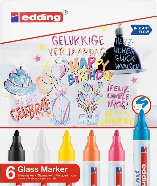 Tusch til glas 1,5-3mm 6 farver