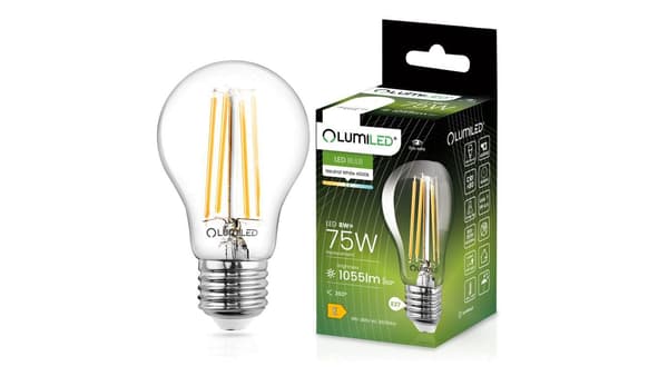 LED Pære E27 A60 8W 1055lm 4000K Neutral 360 Filament LUMILED