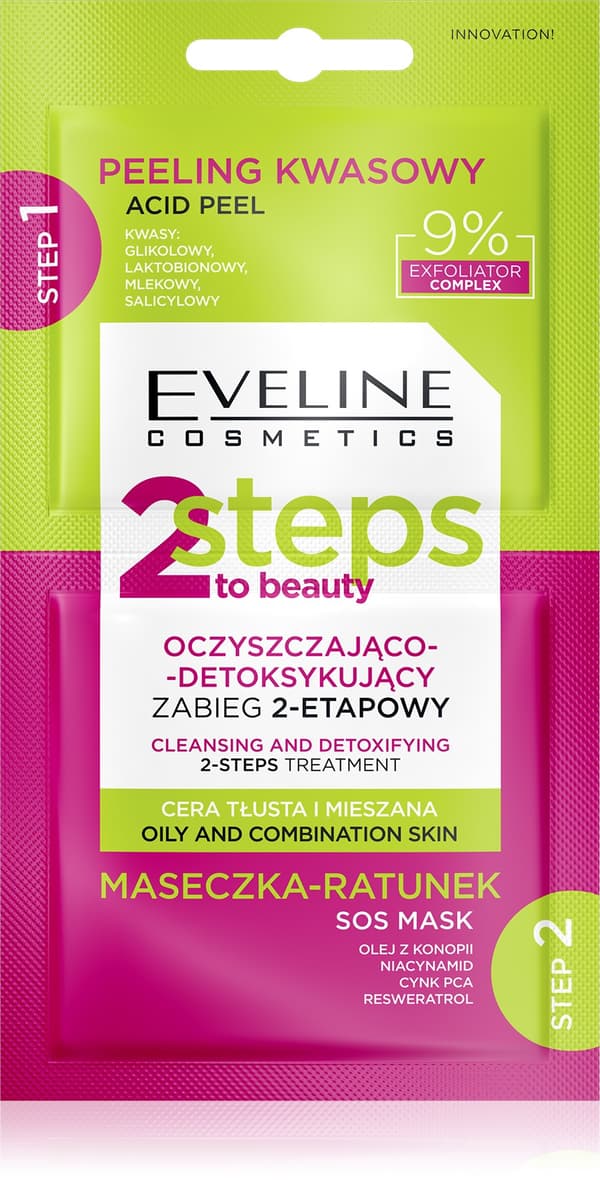 EVELINE 2Steps To Beauty 2-trins rensende og afgiftende behandling 2x4 ml