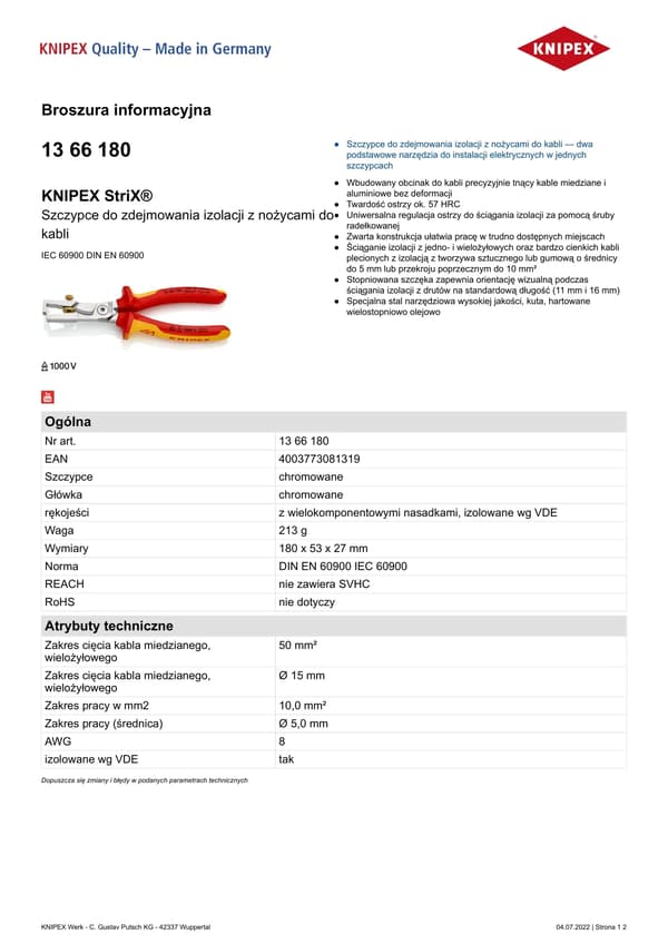 KNIPEX-kaapelileikkurit kuorintatoiminnolla