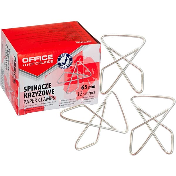 Office Products ristikiinnikkeet, 65mm, 12kpl, hopea