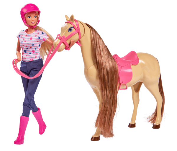 Steffi-docka med häst i Simba dzokejki-outfit