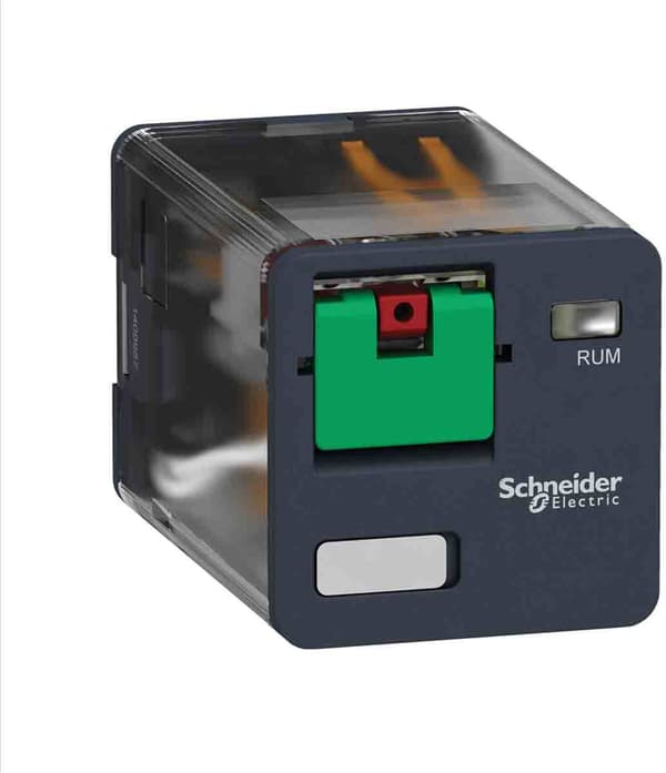 Afbryder med trykknaptest 24VAC 10A cylindriske ben 2Z + 2R RUMC21B7