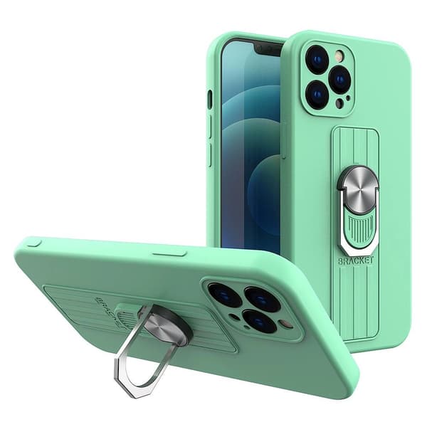 Ring Case Silikonecover med fingergreb og stativ til iPhone 12 mini mint