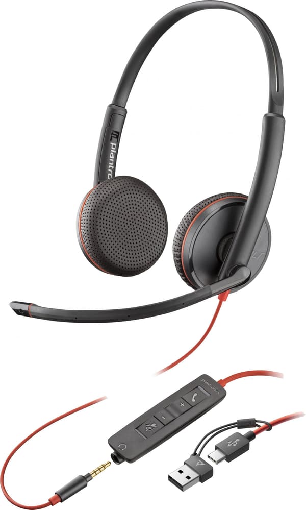 Poly Blackwire 3225 Stereo USB-C Headset +3,5 mm-kontakt +USB-C/A-adapter (Bulk) (209747-201)