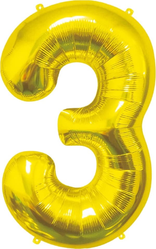 Folieballon B&C Nummer 3, guld, 85 cm