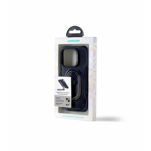 Joyroom Dual Hinge etui til iPhone 14 Plus pansret cover med stativ og ringholder sort