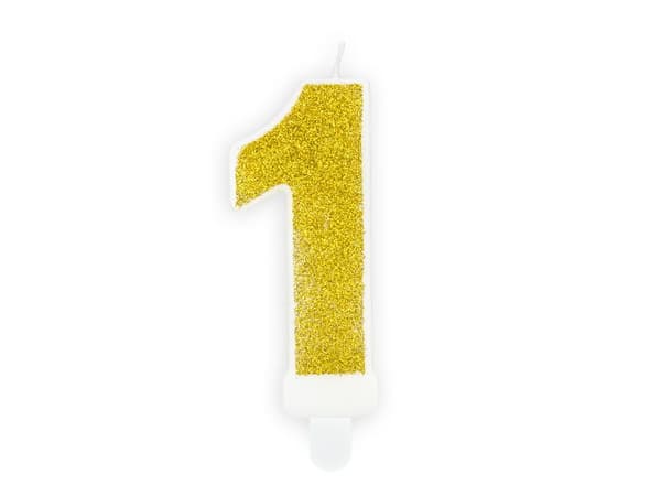 Syntymäpäiväkakku, numero 1, kimalteleva kulta, 7 cm. universaali