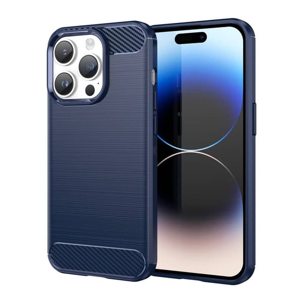 Hiilikuitukotelo iPhone 14 Pro Maxille, joustava geeliselkä, sininen