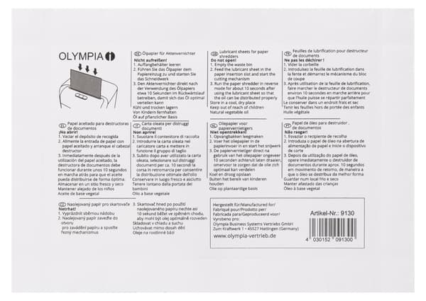 OLYMPIA smøringsark til makulator