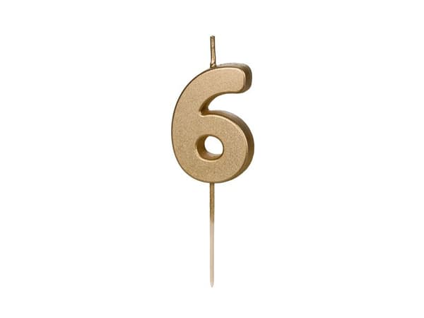 Födelsedagstårta Nummer 6, 4,5 cm, guld