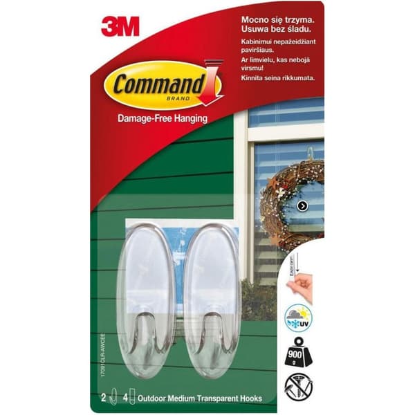 3M Ovikoukut 2 kpl Ulkokäyttöön Muovi Läpinäkyvä 17091 3M Command
