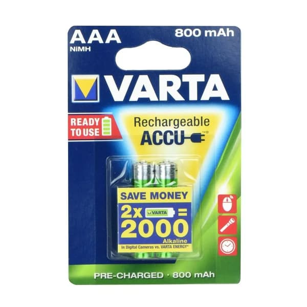 1x2 Varta ladattava akku AAA Ready2Use NiMH 800 mAH Micro