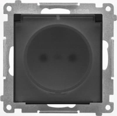 Simon 55 Stikkontakt til IP44 version med pakning (modul), quick release. Transparent klap Mat sort TGZ1BCZ.01/149A