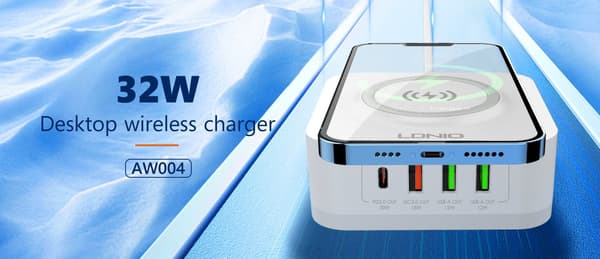Trådløs induktionsoplader LDNIO AW004, 3x USB + USB-C, 32W (hvid)