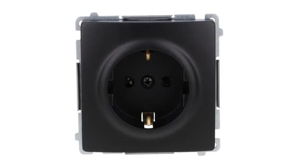 Simon Basic Schuko jordet stikkontakt (modul) med frontskruer, skrueterminaler sort BMGSZ1Z.01/49