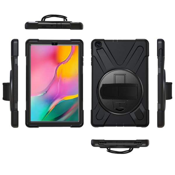 eSTUFF Galaxy Tab A 10.1 2019 AUSTIN Defender ilman sisäänrakennettua näytönsuojaa. Musta
