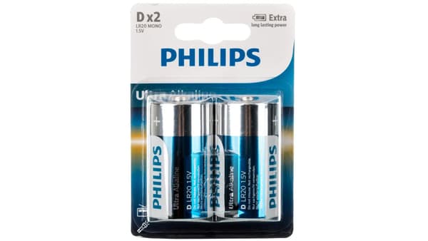 Alkaliparisto Philips Ultra Alkaline LR20, tyyppi D (2 kpl)
