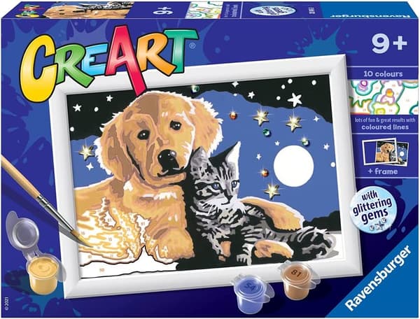 CreArt för barn: Hund med kattunge natt